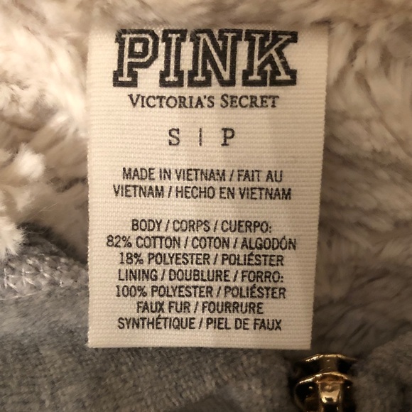 PINK Victoria's Secret Gray Faux Fur Lined Zip Up Hoodie - Picture 2 of 9